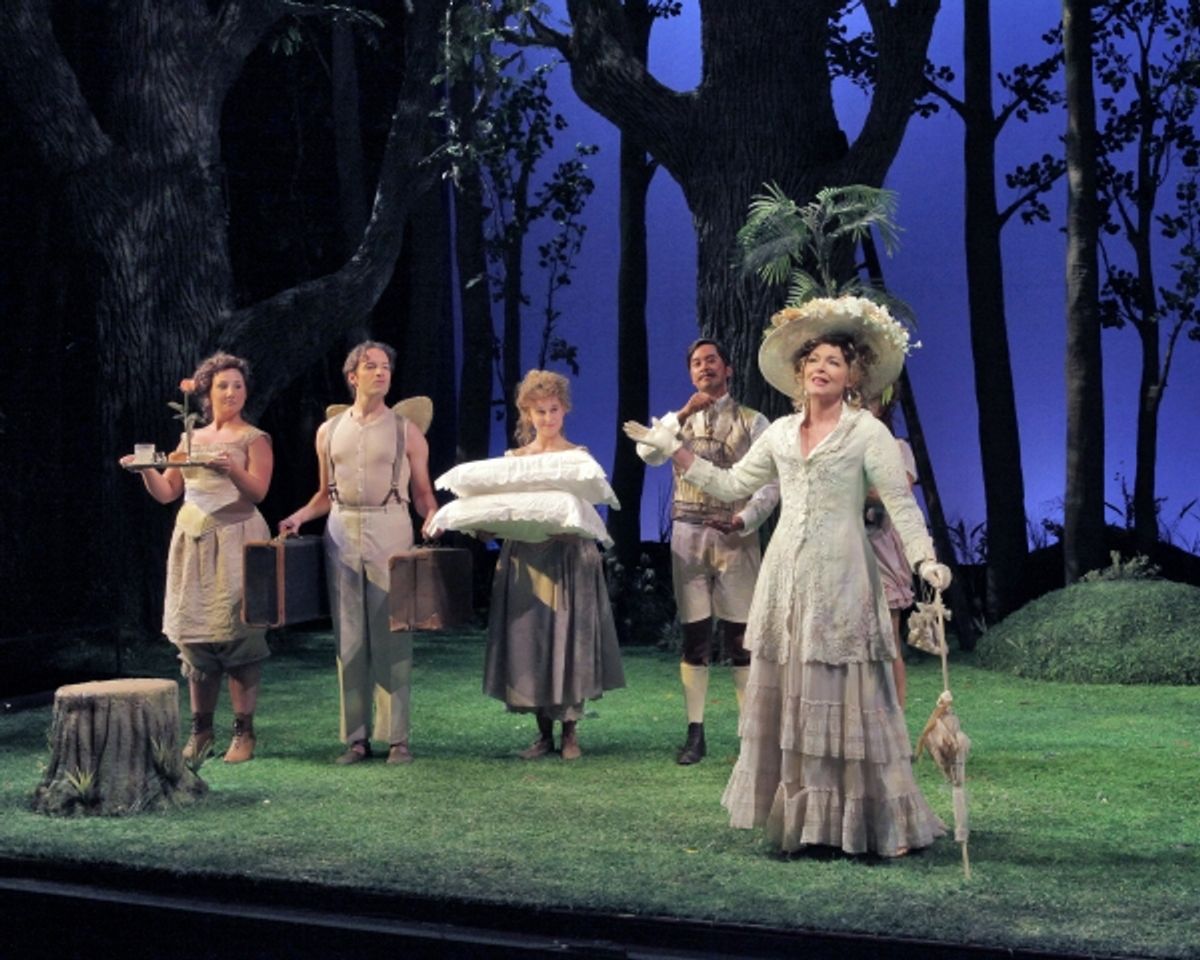  (L to R) Laura Wilde as Mrs. Nordstrom, Mark Van Arsdale as Mr. Erlanson, Lauren Jelencovich as Mrs. Nordstrom, Aaron Agulay as Mr. Lindquist, and Amy Irving as Desiree Armfeldt at 